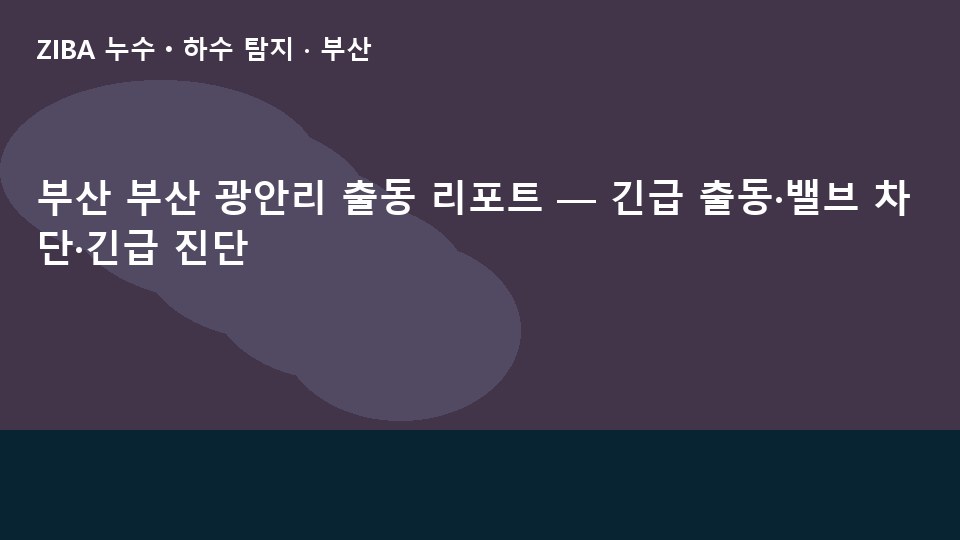 부산 부산 광안리 출동 리포트 — 긴급 출동·밸브 차단·긴급 진단